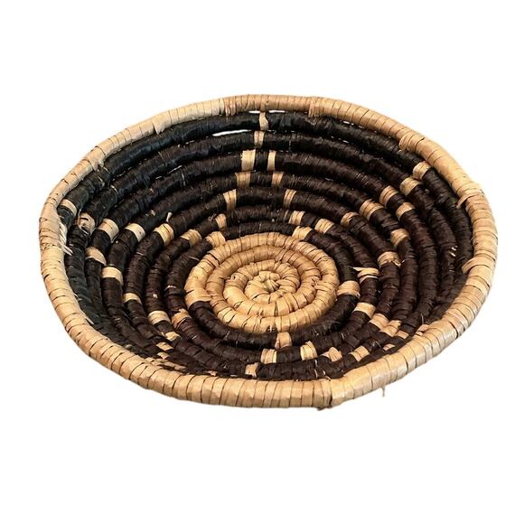 Handmade Seagrass Basket Set Black Tan Star Pattern Boho Rustic Country Africa - Picture 3 of 12